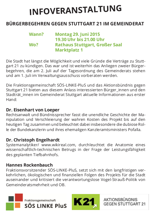 Infoveranstaltung Bürgerbegehren gegen S21